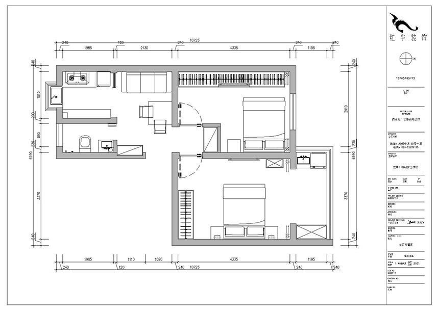 朱明琪｜龍蟠中路484-202-56㎡-現代風格｜2室1廳1衛｜老房裝修｜定制家￥85969｜全包9萬｜00_02平面布置圖