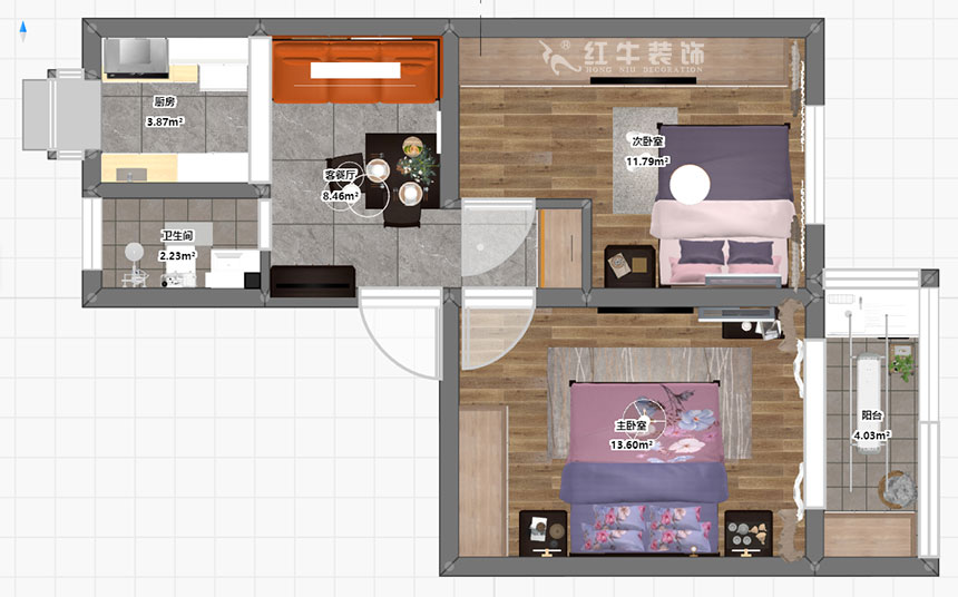 朱明琪｜龍蟠中路484-202-56㎡-現代風格｜2室1廳1衛｜老房裝修｜定制家￥85969｜全包9萬｜00_03彩平圖
