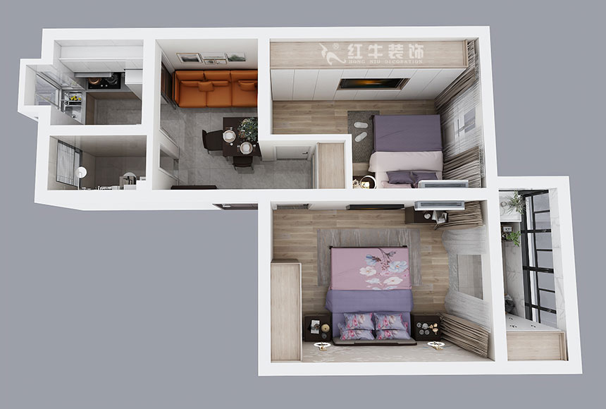 朱明琪｜龍蟠中路484-202-56㎡-現代風格｜2室1廳1衛｜老房裝修｜定制家￥85969｜全包9萬｜00_04鳥瞰圖