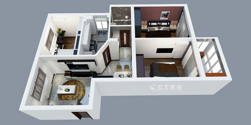 張智猿｜盛和家園南區6-1-1301-80㎡-現代簡約風格｜3室2廳1衛｜老房裝修｜定制家￥106397｜全包11萬｜00_04鳥瞰圖