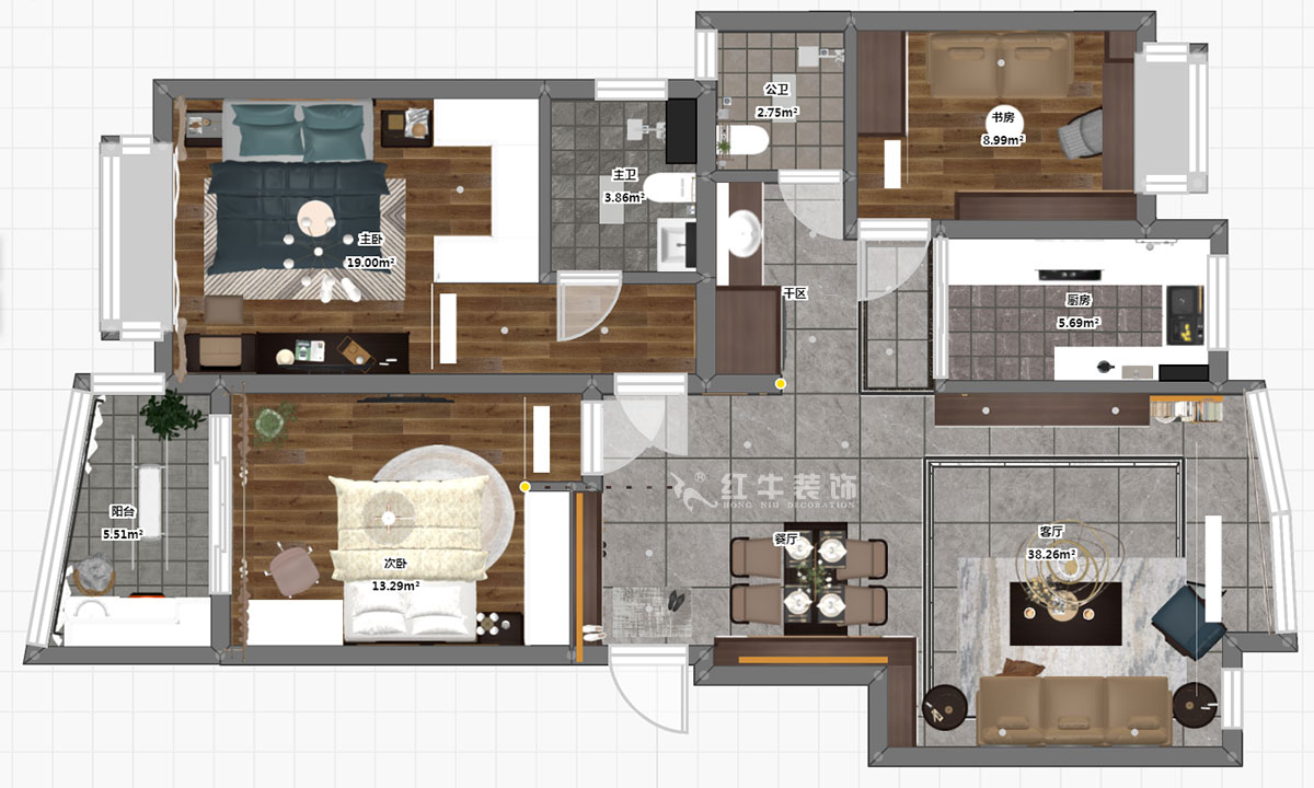 劉小勇｜鑫園12-906-120㎡-現代風格｜3室2廳2衛｜老房裝修｜成品家￥147000｜全包14