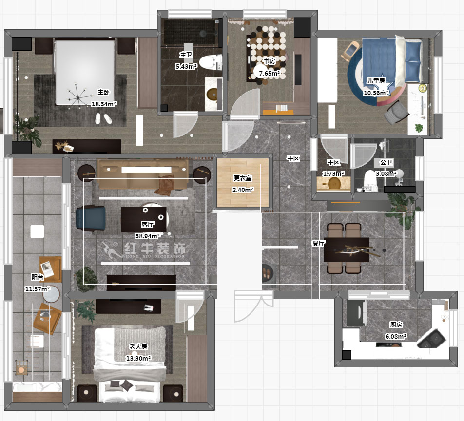 吳波｜綠城玫瑰園24-3-406-145㎡-現代風格｜4室2廳1衛｜新房裝修｜定制家￥163724｜全包16