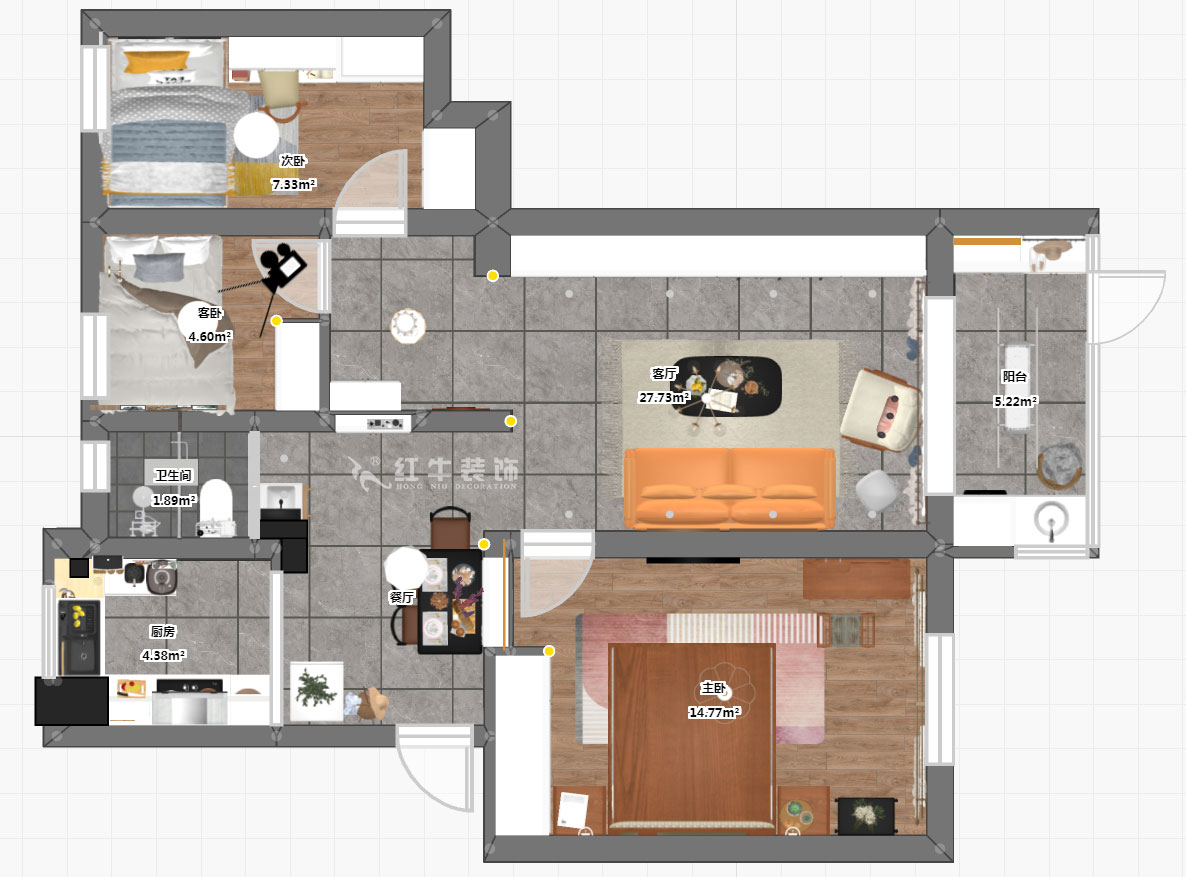 魏明花｜水佑崗22-2-103-80㎡-現代簡約風格｜3室2廳1衛｜二手房裝修｜成品家￥135494｜全包13