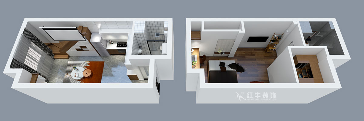 張智猿｜海賦尚城6-508-40㎡挑高-現代簡約風格｜1室1廳1衛｜新房裝修｜定制家￥100000｜全包11萬｜00_05鳥瞰圖