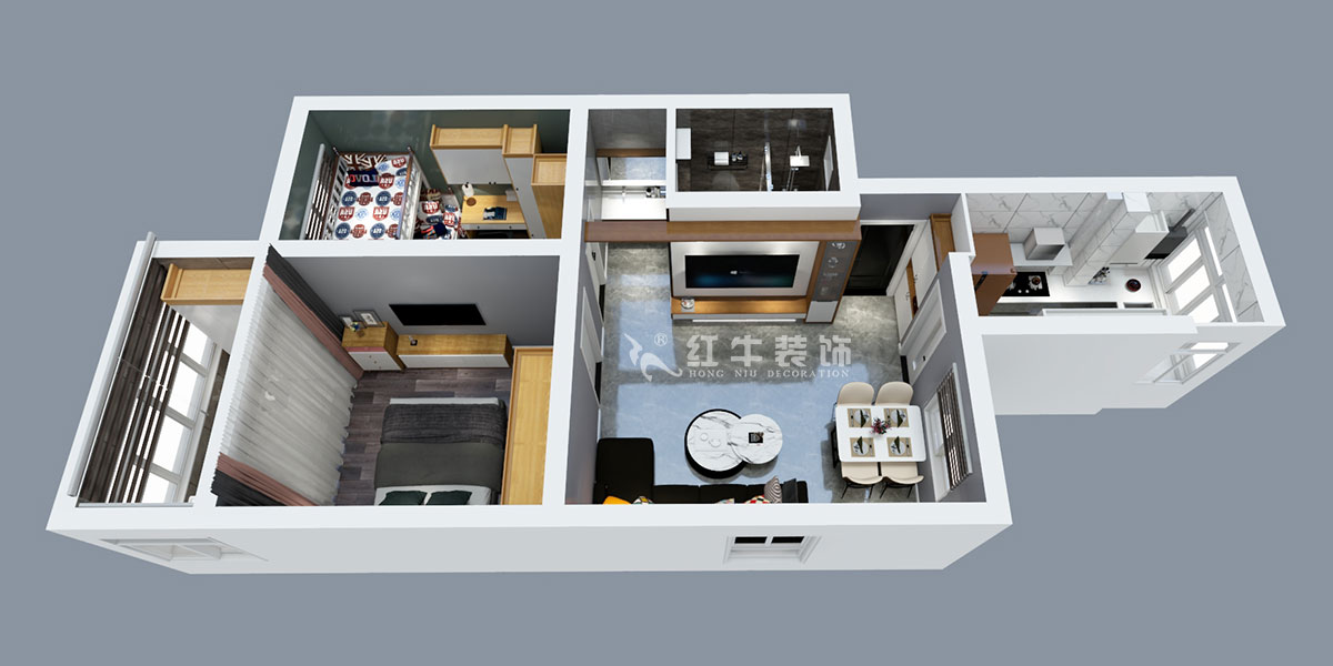 張智猿｜銀龍花園1期35-301-60㎡-現代簡約風格｜2室1廳1衛｜老房裝修｜定制家￥120000｜全包10萬｜00_04鳥瞰圖