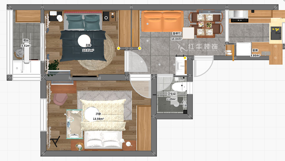 劉小勇｜水佐崗48巷5號院9-402-56㎡-現代風格｜2室1廳1衛｜老房裝修｜定制家￥120000｜全包9