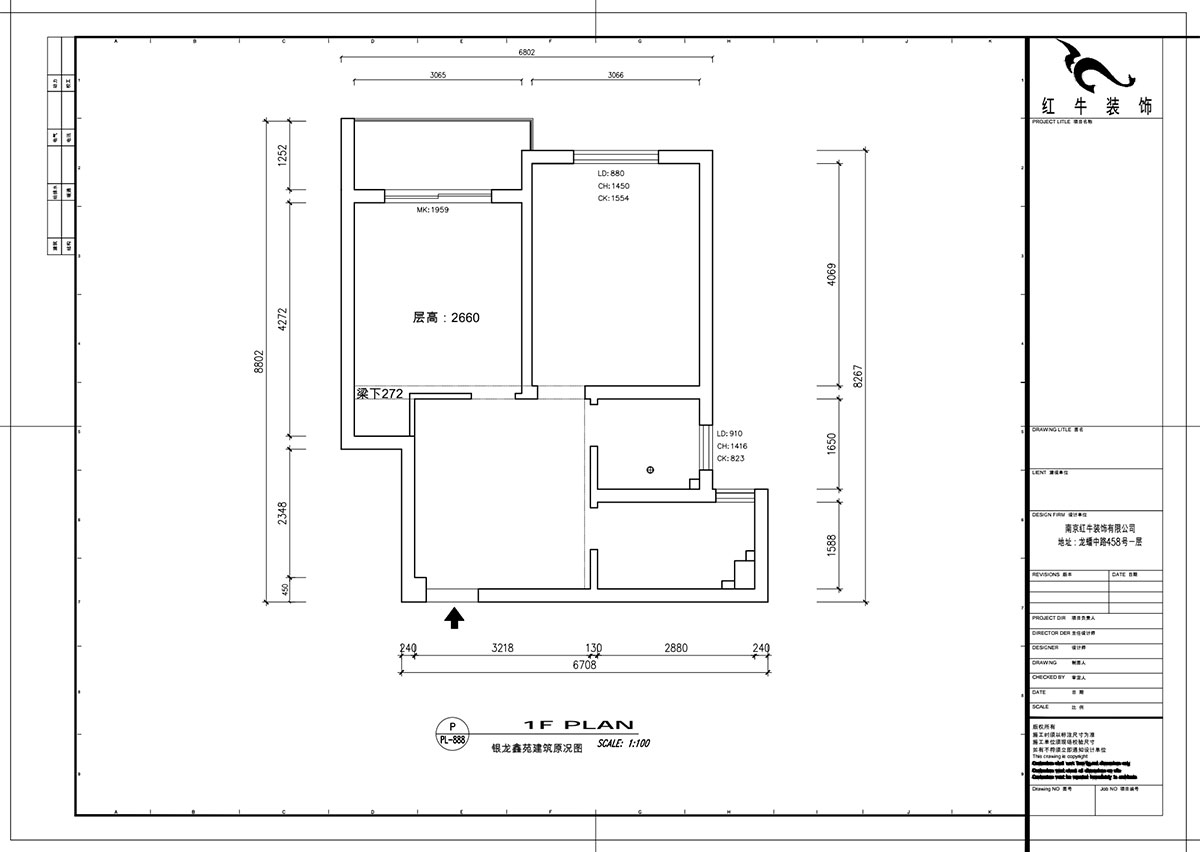 魏明花｜銀龍鑫苑8-4-1015-60㎡-現代簡約風格｜1室1廳1衛｜二手房裝修｜定制家￥103134｜全包10萬｜00_01建筑原況圖
