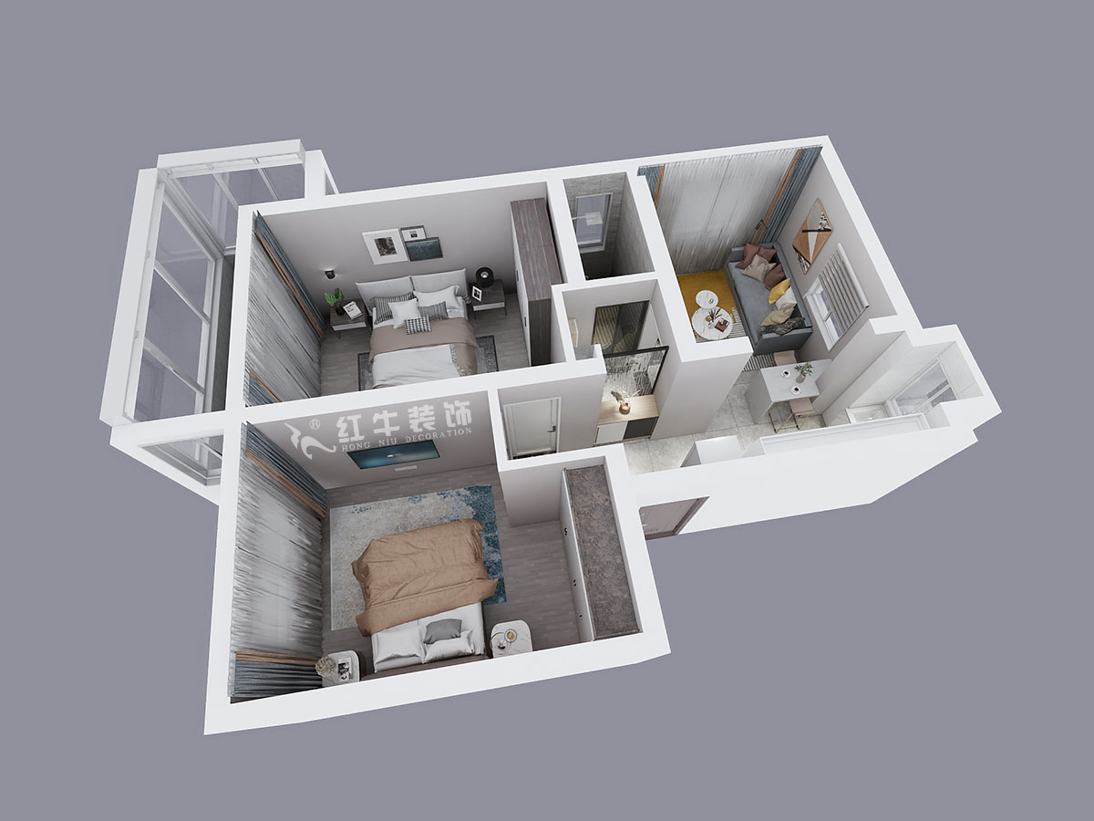 劉曉芳｜大樹根24-7（401）-63㎡-現(xiàn)代風格｜2室2廳1衛(wèi)｜老房裝修｜定制家￥94000｜全包9