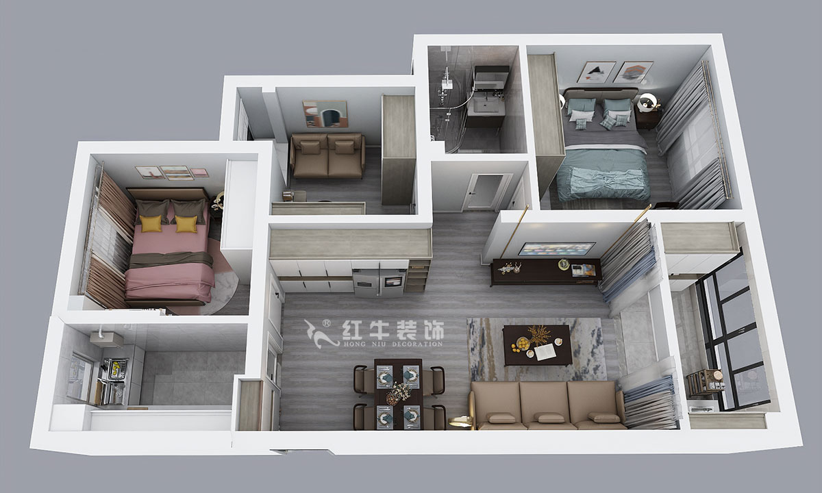 仇美蓉｜中南世紀雅苑二期1-2-2005-78㎡-簡約風格｜3室2廳1衛｜新房裝修｜成品家￥120306｜全包12萬｜00_04鳥瞰圖