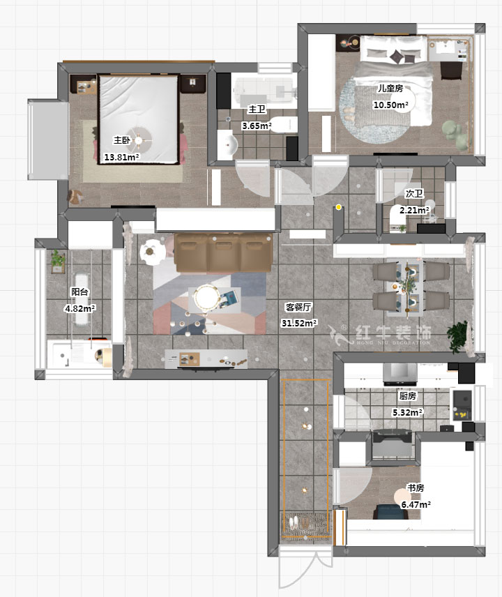 魏明花｜弘陽時(shí)光里14-2-1108-96㎡-現(xiàn)代簡(jiǎn)約風(fēng)格｜3室2廳2衛(wèi)｜二手房裝修｜定制家￥146925｜全包14