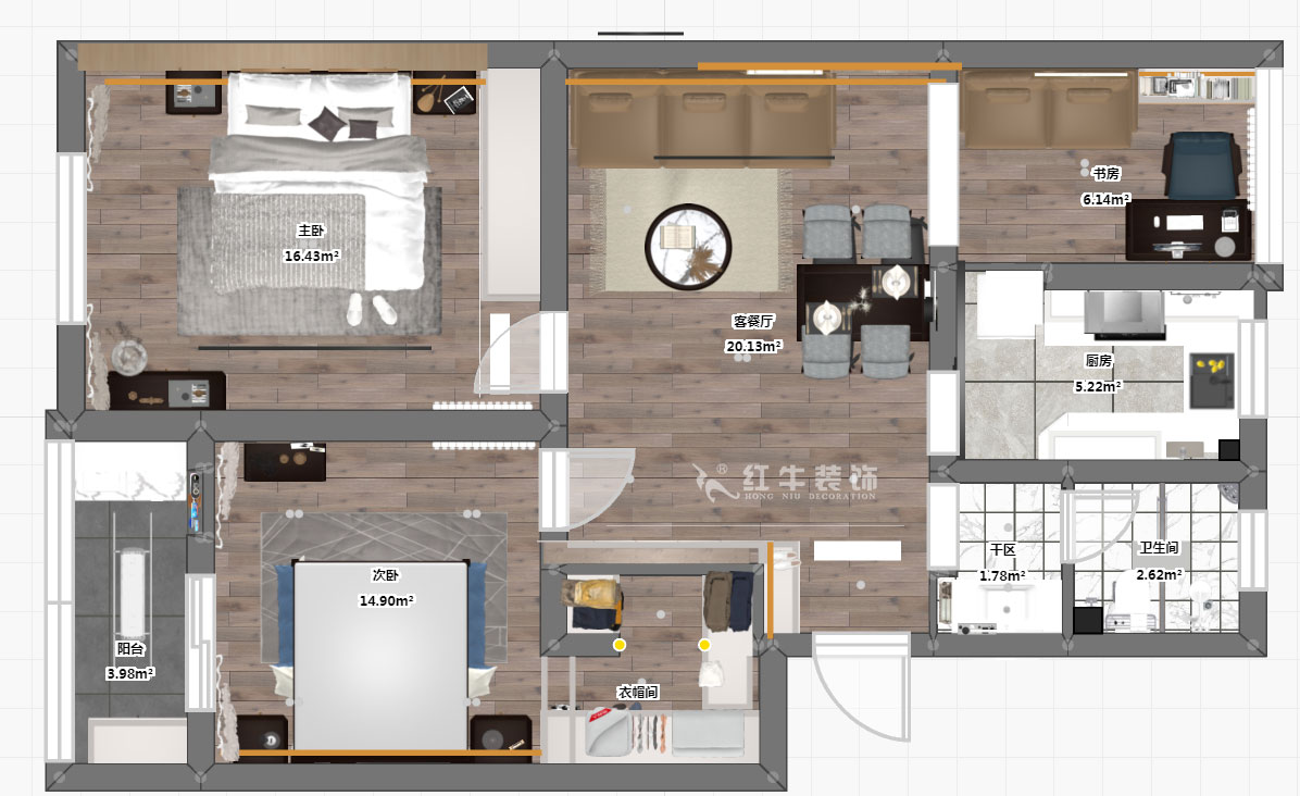 孟憲濤｜苜蓿園大街238號4-3-706-88㎡-簡約風格｜3室1廳1衛｜老房裝修｜定制家￥135121｜全包14萬｜00_03彩平圖