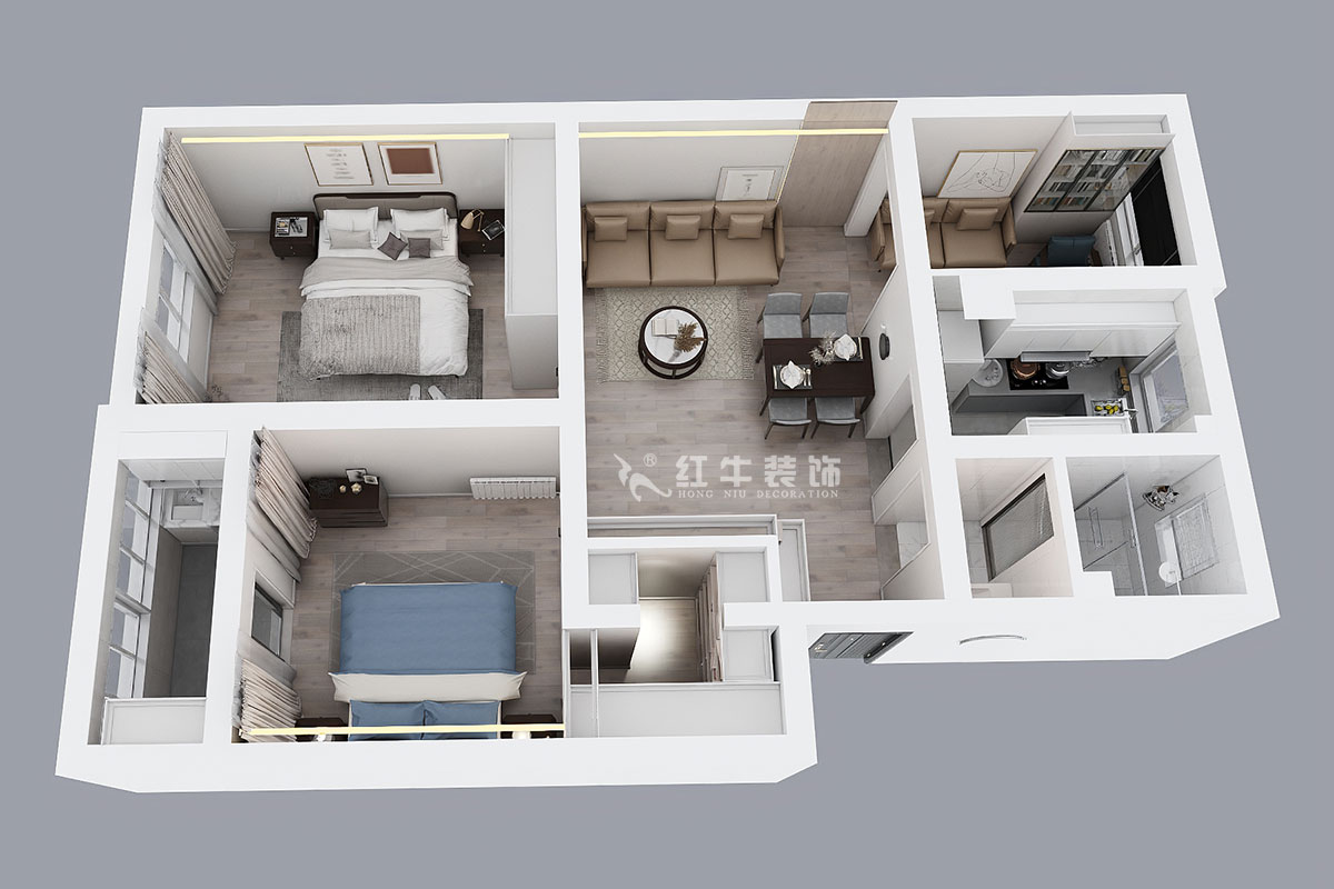 孟憲濤｜苜蓿園大街238號4-3-706-88㎡-簡約風格｜3室1廳1衛｜老房裝修｜定制家￥135121｜全包14萬｜00_04鳥瞰圖