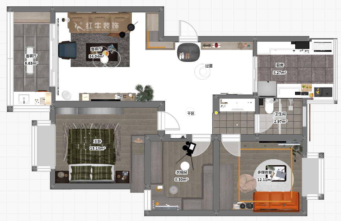 蔣?。趟铺?-3-401-106㎡-現代簡約風格｜3室2廳1衛｜新房裝修｜成品家￥152999｜全包15萬｜00_03彩平圖