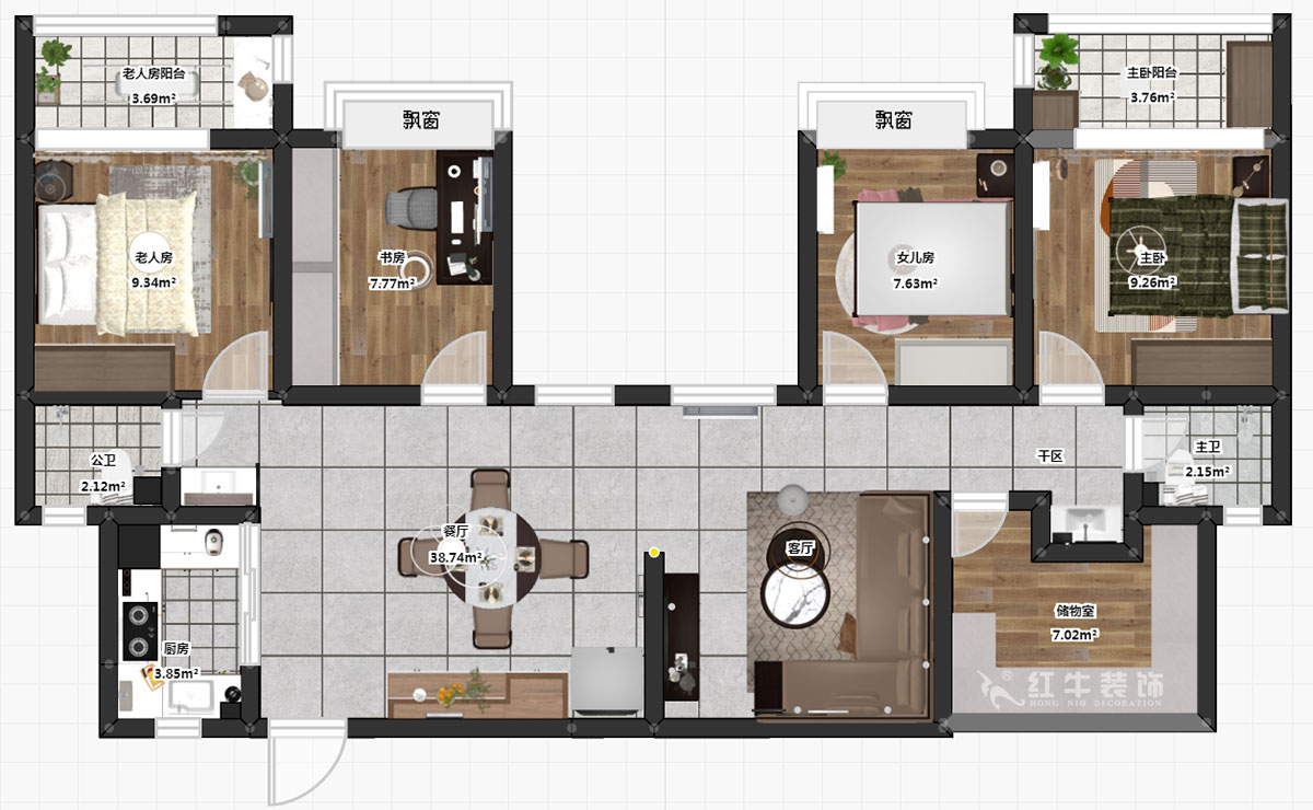 吳波｜楓霞雅苑9-203-131㎡-現代風格｜4室2廳2衛｜新房裝修｜定制家￥126398｜全包13萬｜00_03彩平圖