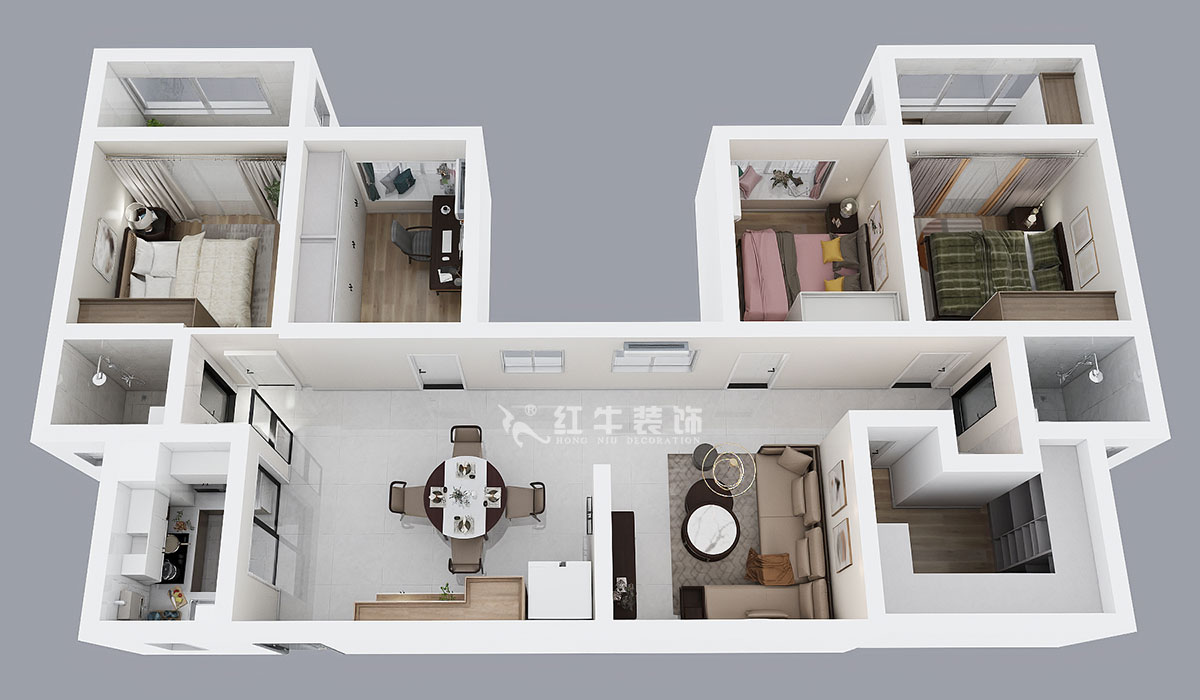 吳波｜楓霞雅苑9-203-131㎡-現代風格｜4室2廳2衛｜新房裝修｜定制家￥126398｜全包13萬｜00_04鳥瞰圖