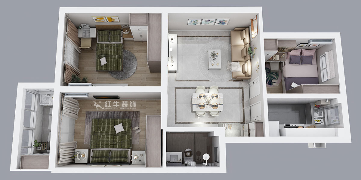 孟憲濤｜寧康苑12-3-205-84㎡-簡約風格｜3室1廳1衛｜老房裝修｜定制家￥113603｜全包12萬｜00_04鳥瞰圖