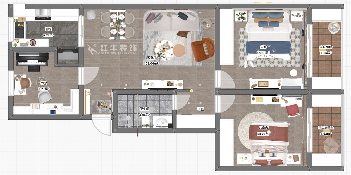 仇美蓉｜止馬村5-508-103㎡-簡美風格｜3室2廳1衛｜二手房裝修｜定制家￥120483｜全包13萬｜00_03彩平圖