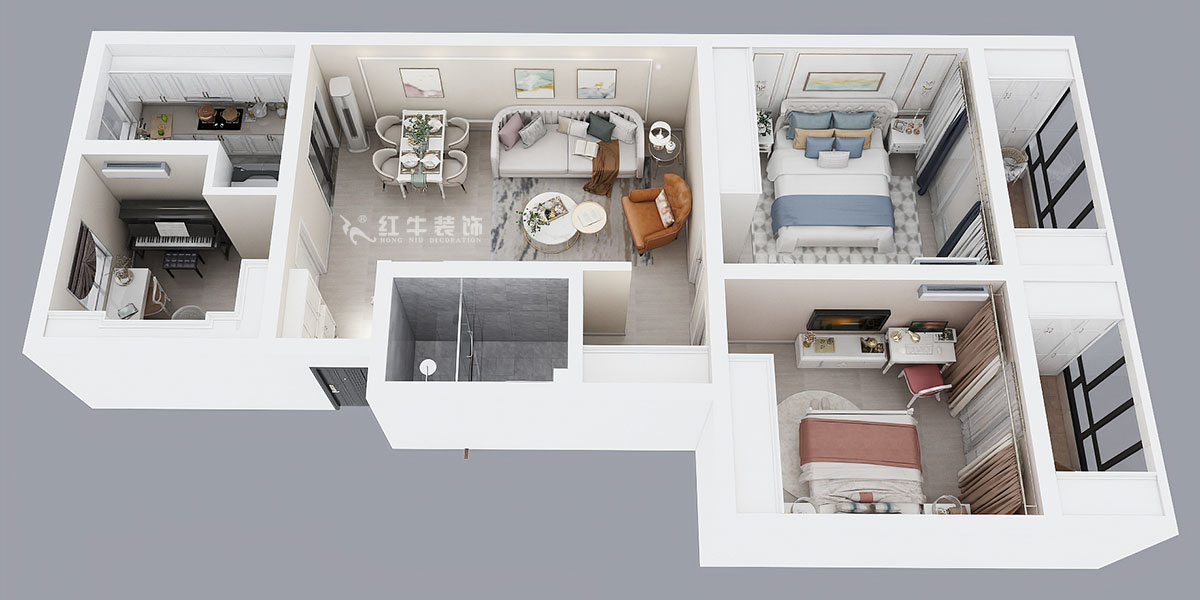 仇美蓉｜止馬村5-508-103㎡-簡美風格｜3室2廳1衛｜二手房裝修｜定制家￥120483｜全包13萬｜00_04鳥瞰圖