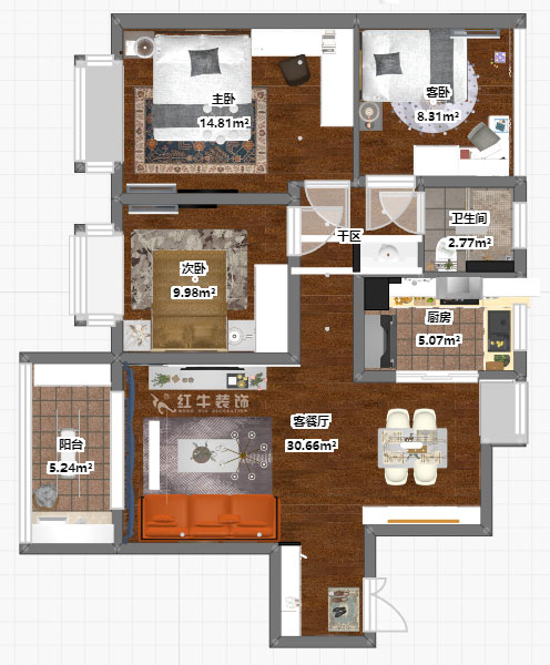 顧娟｜榮盛雋峰18-2404-102㎡-現(xiàn)代風(fēng)格｜3室2廳1衛(wèi)｜新房裝修｜定制家￥139500｜全包13萬(wàn)｜00_03彩平圖