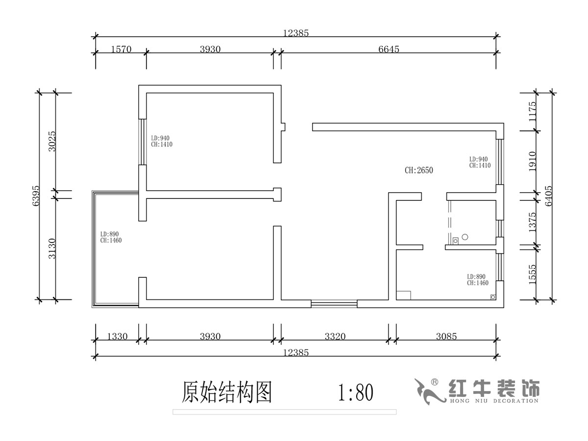 蔣琛｜石門坎110號3-501-75㎡-現(xiàn)代簡約風(fēng)格｜2室2廳1衛(wèi)｜舊房裝修｜成品家￥120000｜全包12萬｜00_01原始結(jié)構(gòu)圖