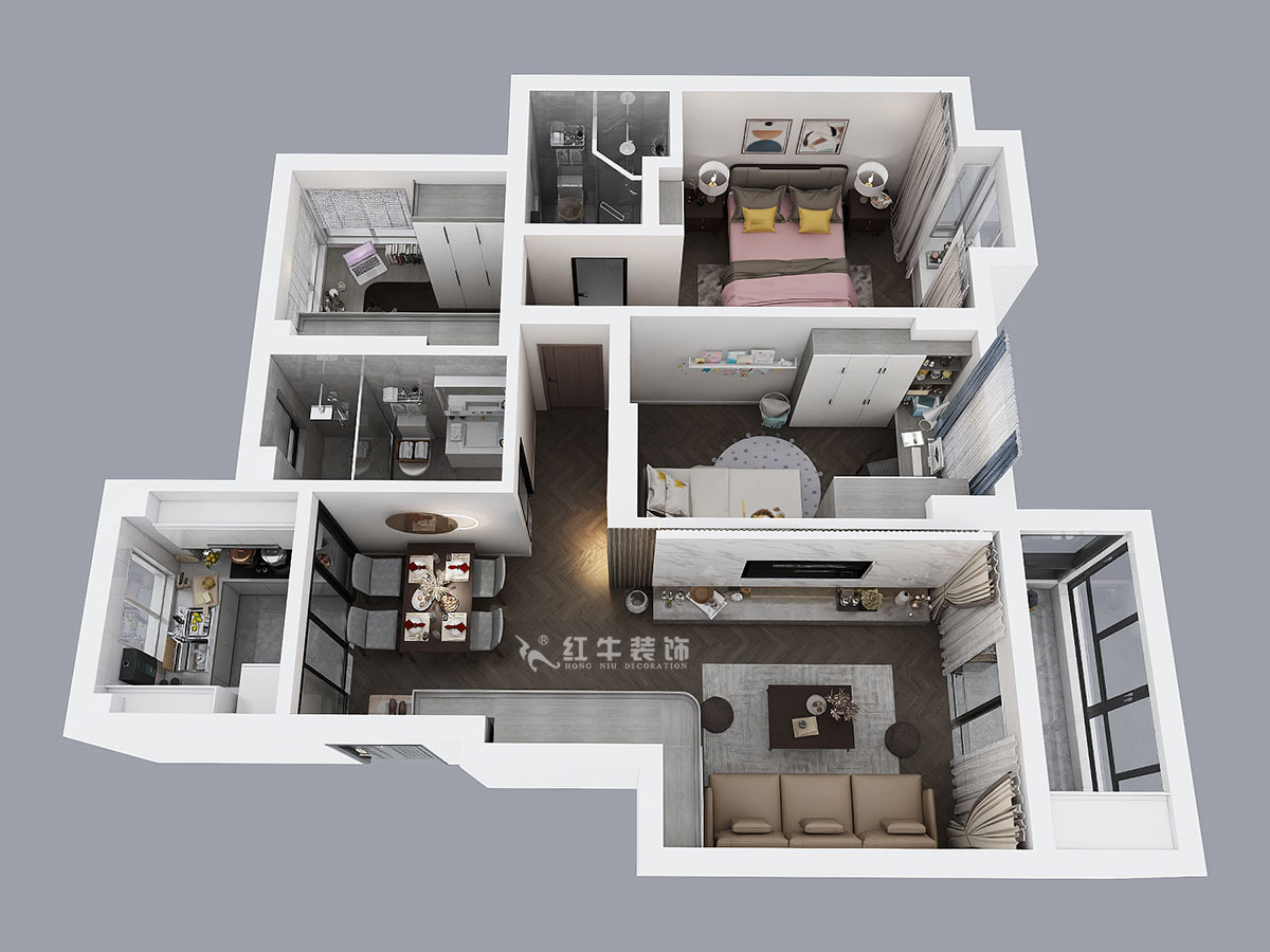 仇美蓉｜語山苑2-2-203-86㎡-簡約風格｜3室2廳1衛(wèi)｜新房裝修｜半包￥85000｜半包8