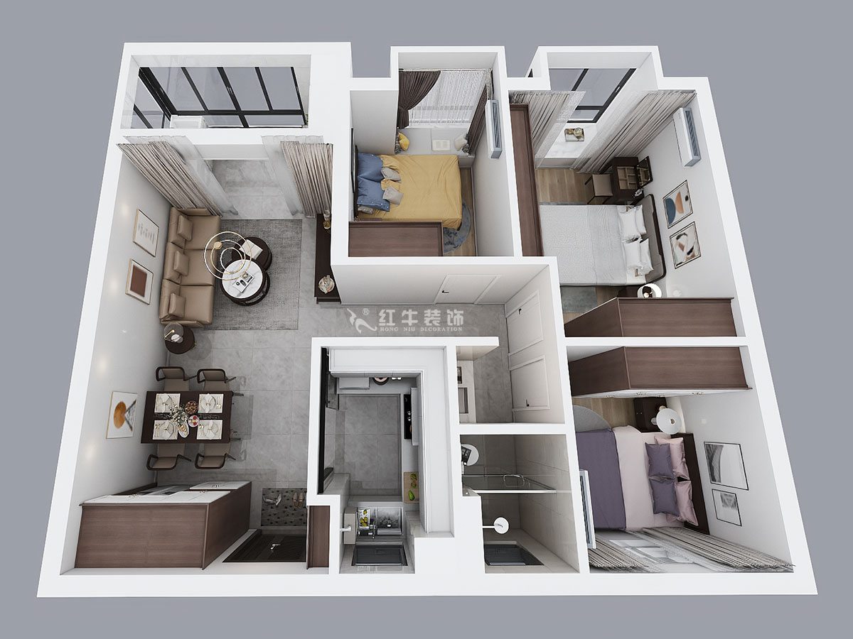 朱明琪｜仙林國際J-1802-95㎡-現(xiàn)代簡約風(fēng)格｜3室2廳1衛(wèi)｜新房裝修｜成品家￥131929｜全包13萬｜00_04鳥瞰圖