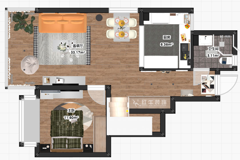 蔣琛｜西華龍樾2-6-312-106㎡-簡約風(fēng)格｜小復(fù)式｜2室2廳2衛(wèi)｜二新房裝修｜成品家￥162999｜全包15萬｜00_05平面圖一樓
