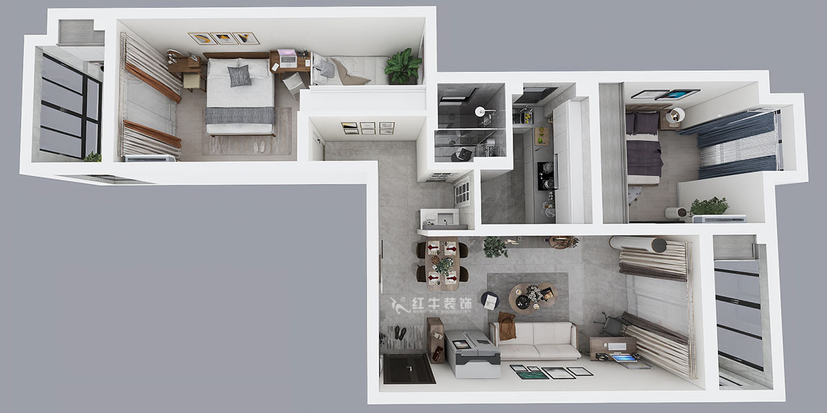 仇美蓉｜御道嘉庭1-1-704-90㎡-簡約風格｜2室2廳1衛｜新房裝修｜定制家￥120137｜全包12萬｜00_04鳥瞰圖