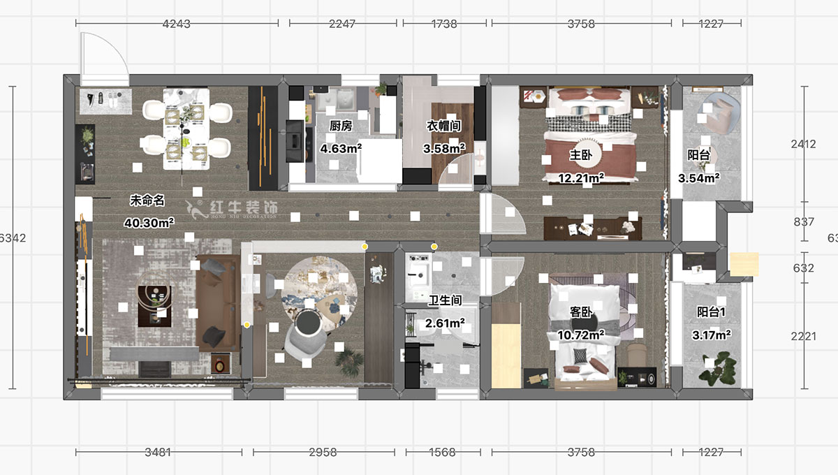 顧娟｜御道嘉庭5-2-610-107㎡-現代風格｜3室2廳1衛｜新房裝修｜定制家￥134800｜全包15萬｜00_03彩平圖