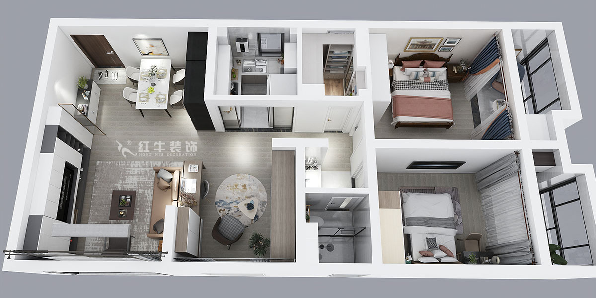 顧娟｜御道嘉庭5-2-610-107㎡-現代風格｜3室2廳1衛｜新房裝修｜定制家￥134800｜全包15萬｜00_04鳥瞰圖