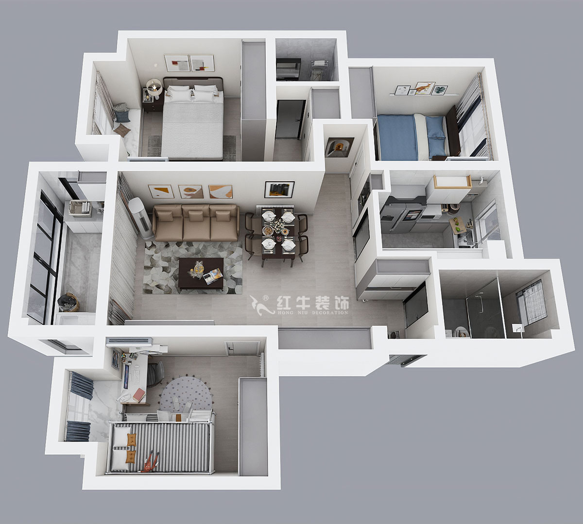 劉萍萍｜中南山錦花城10-1-802-97㎡-簡約風格｜3室2廳2衛｜老房裝修｜定制家￥132780｜全包14萬｜00_04鳥瞰圖