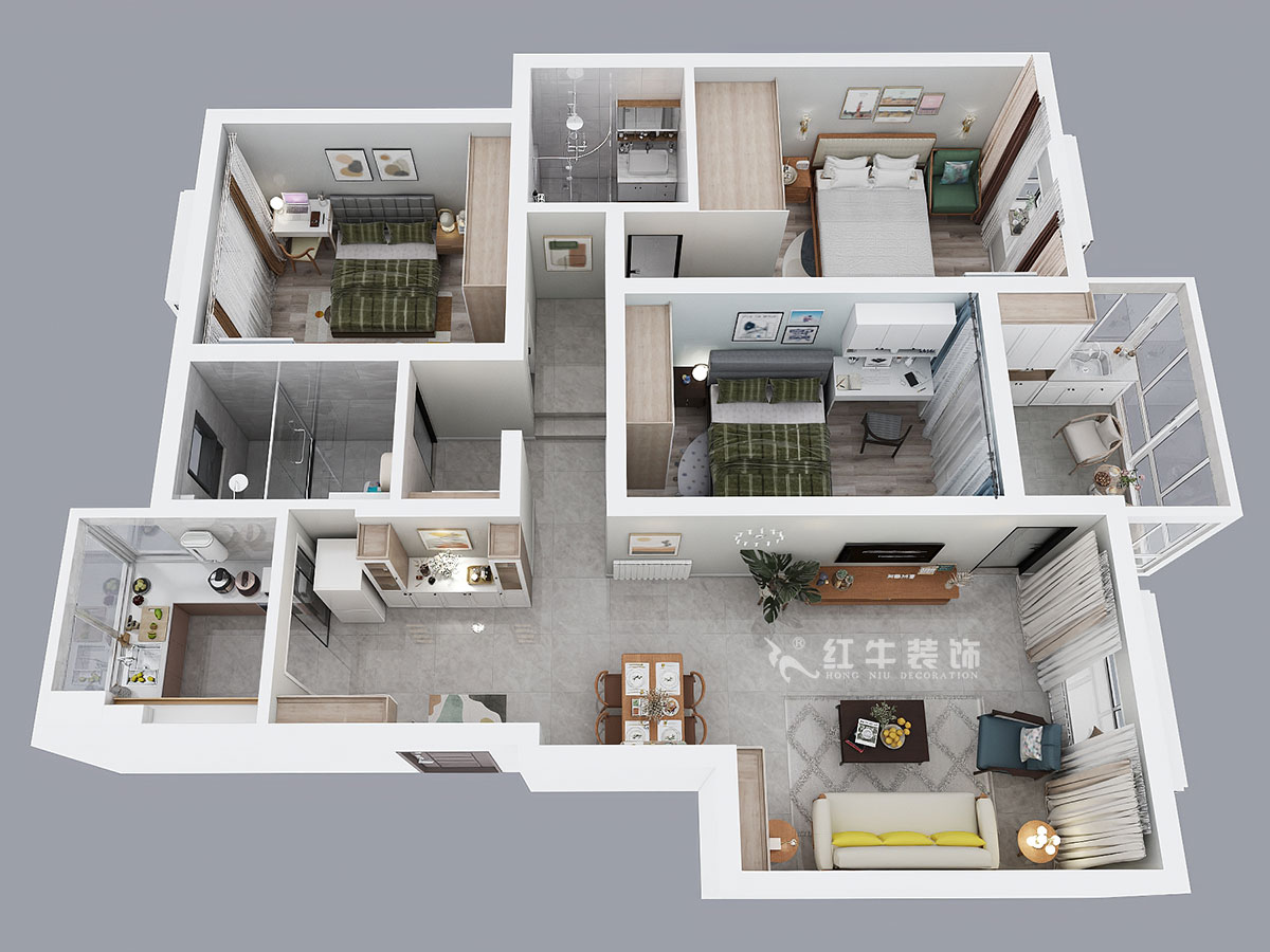 魏明花｜水秀花園15-701-128㎡-現(xiàn)代簡約風(fēng)格｜3室2廳2衛(wèi)｜二手房裝修｜定制家￥176904｜全包17