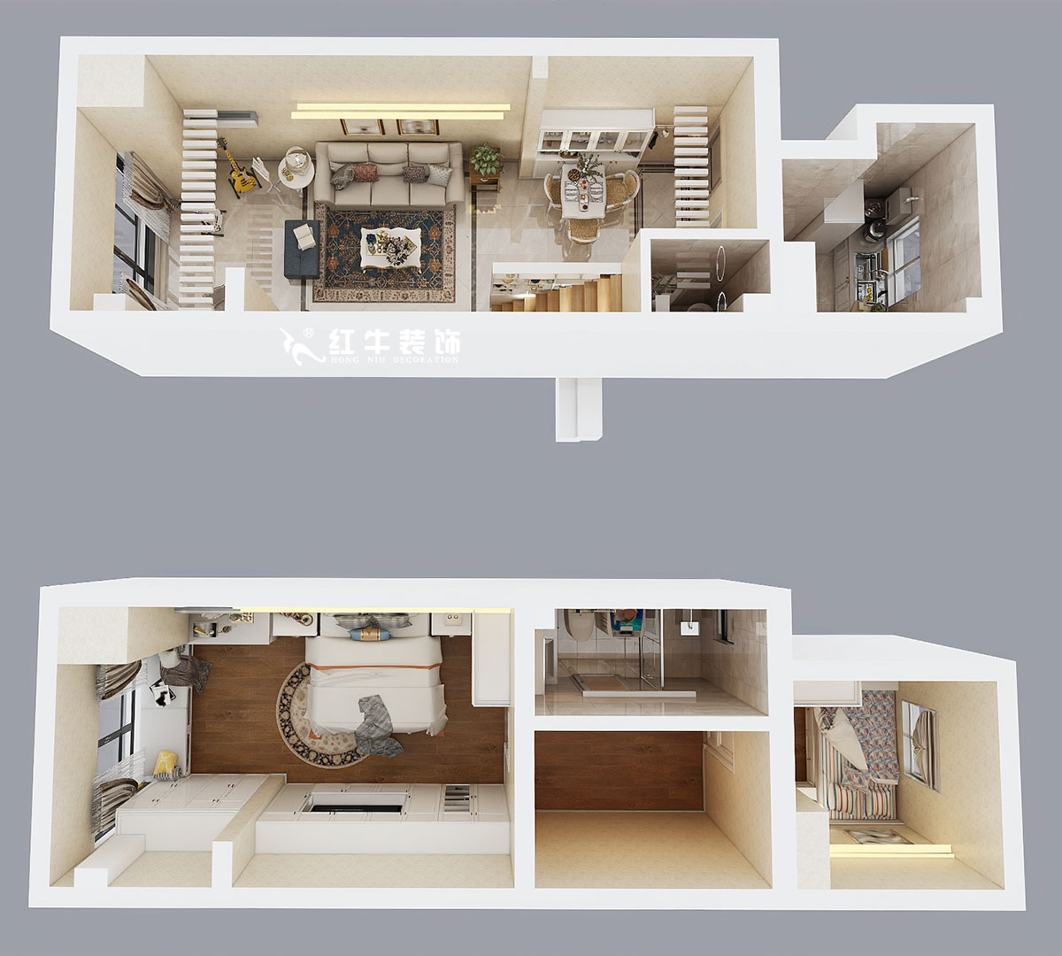 朱彥｜萬科金色里程8-706-70㎡-簡歐風格｜復式35+35㎡｜2室2廳1衛｜定制家￥120000｜全包12萬｜00_06鳥瞰圖