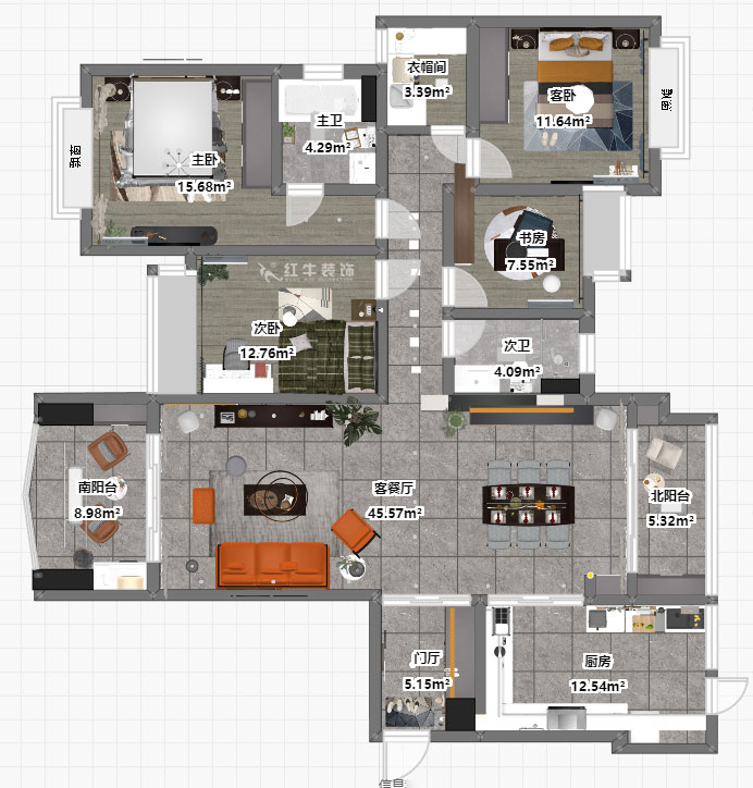 吳波｜雅居樂濱江國際2-2-1706-178㎡-現代風格｜大戶型平層｜4室2廳2衛｜新房裝修｜定制家￥206091｜全包20