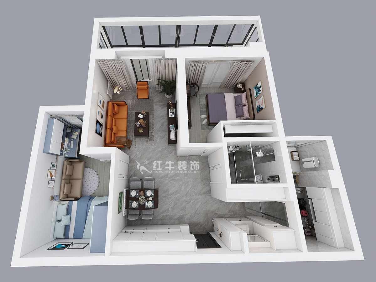 仇美蓉｜世茂外灘新城12-2-1702-97㎡-簡約風格｜2室2廳1衛｜二手房裝修｜定制家￥120000｜全包12萬｜00_04鳥瞰圖