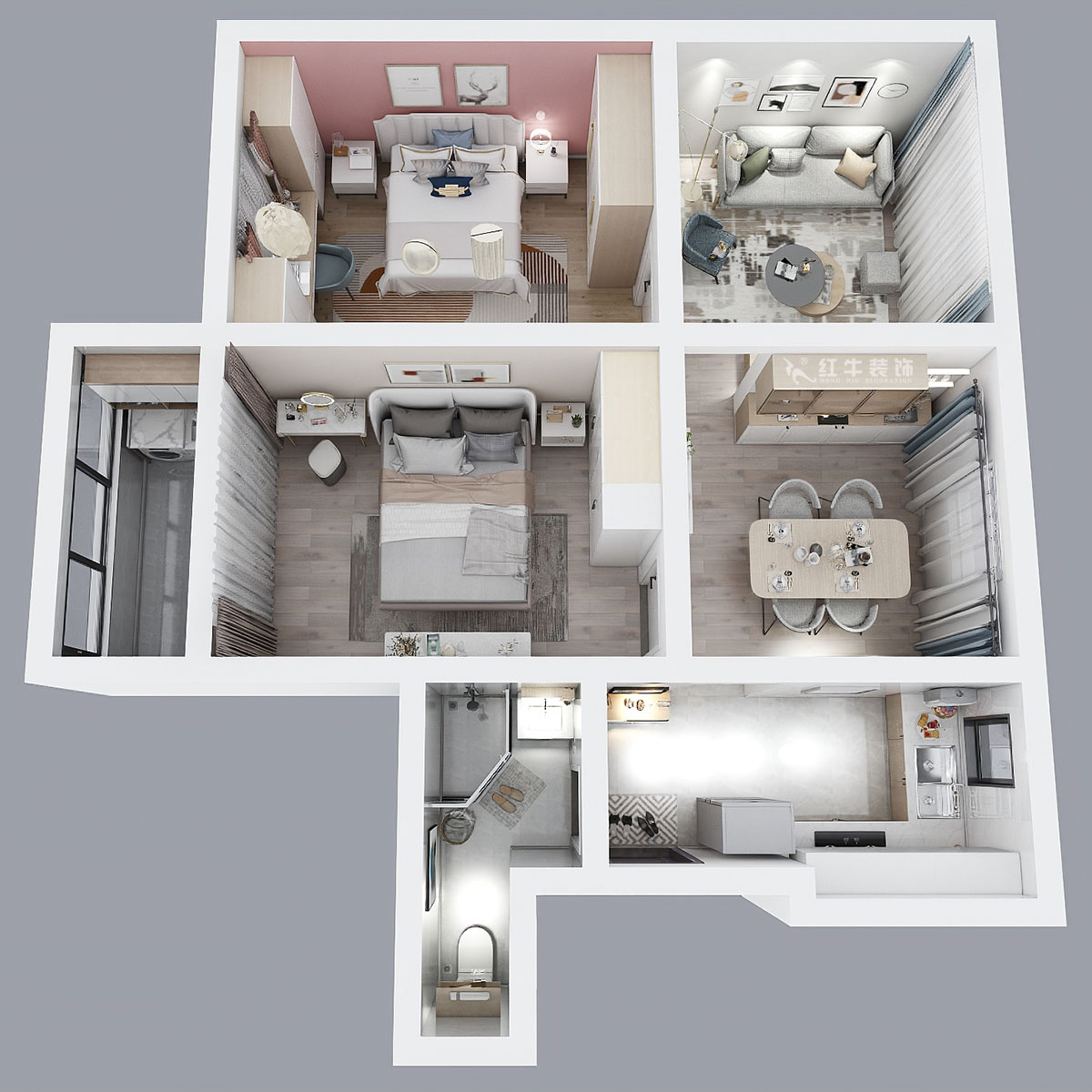 顧娟｜鼓樓街3號3-506-70㎡-北歐風格｜3室2廳1衛｜舊房裝修｜定制家￥110000｜全包12萬｜00_05鳥瞰圖