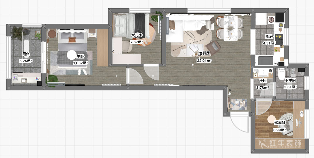賈庭｜燕歌園7-2806-80㎡-現代風格｜3室2廳1衛｜新房裝修｜定制家￥92200｜全包9