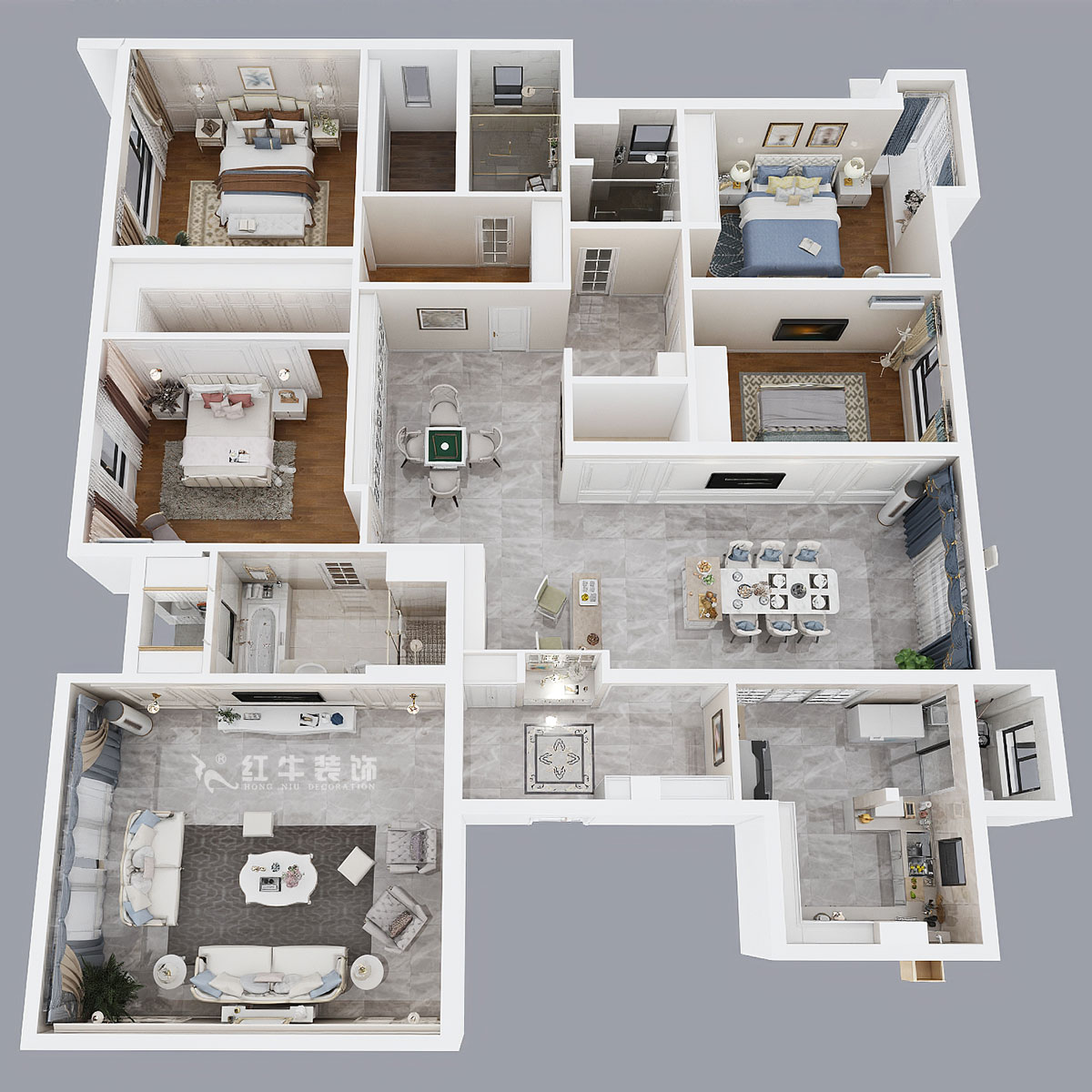 魏明花｜碧桂園鳳雅苑9-1004-260㎡-現代簡約風格｜4室3廳3衛｜毛坯房裝修｜定制家￥368533｜全包36萬｜00_03鳥瞰圖
