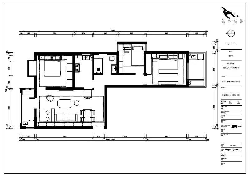 朱明琪｜御道嘉庭8-1105-109㎡-現代簡約風格｜3室2廳1衛｜新房裝修｜定制家￥155777｜全包15萬｜00_02平面布置圖