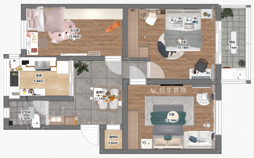 劉曉芳｜小火瓦巷45號1-501-84㎡-現代風格｜3室2廳1衛｜老房裝修｜定制家￥127000｜全包12