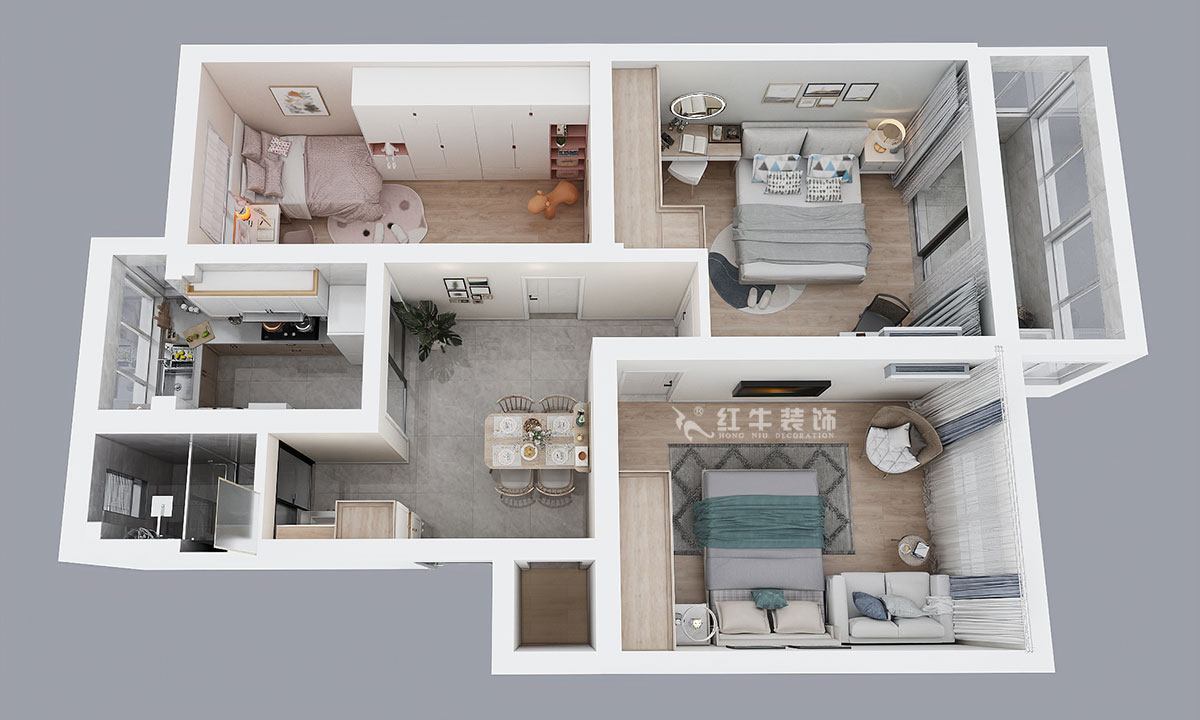 劉曉芳｜小火瓦巷45號1-501-84㎡-現代風格｜3室2廳1衛｜老房裝修｜定制家￥127000｜全包12