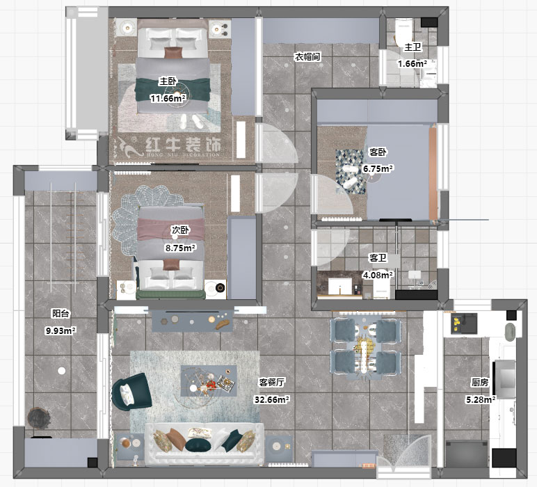 熊浩宇｜藍光·睿創新筑5-1004-110㎡-簡美風格｜3室2廳2衛｜新房裝修｜定制家￥231400｜全包20萬｜00_03彩平圖