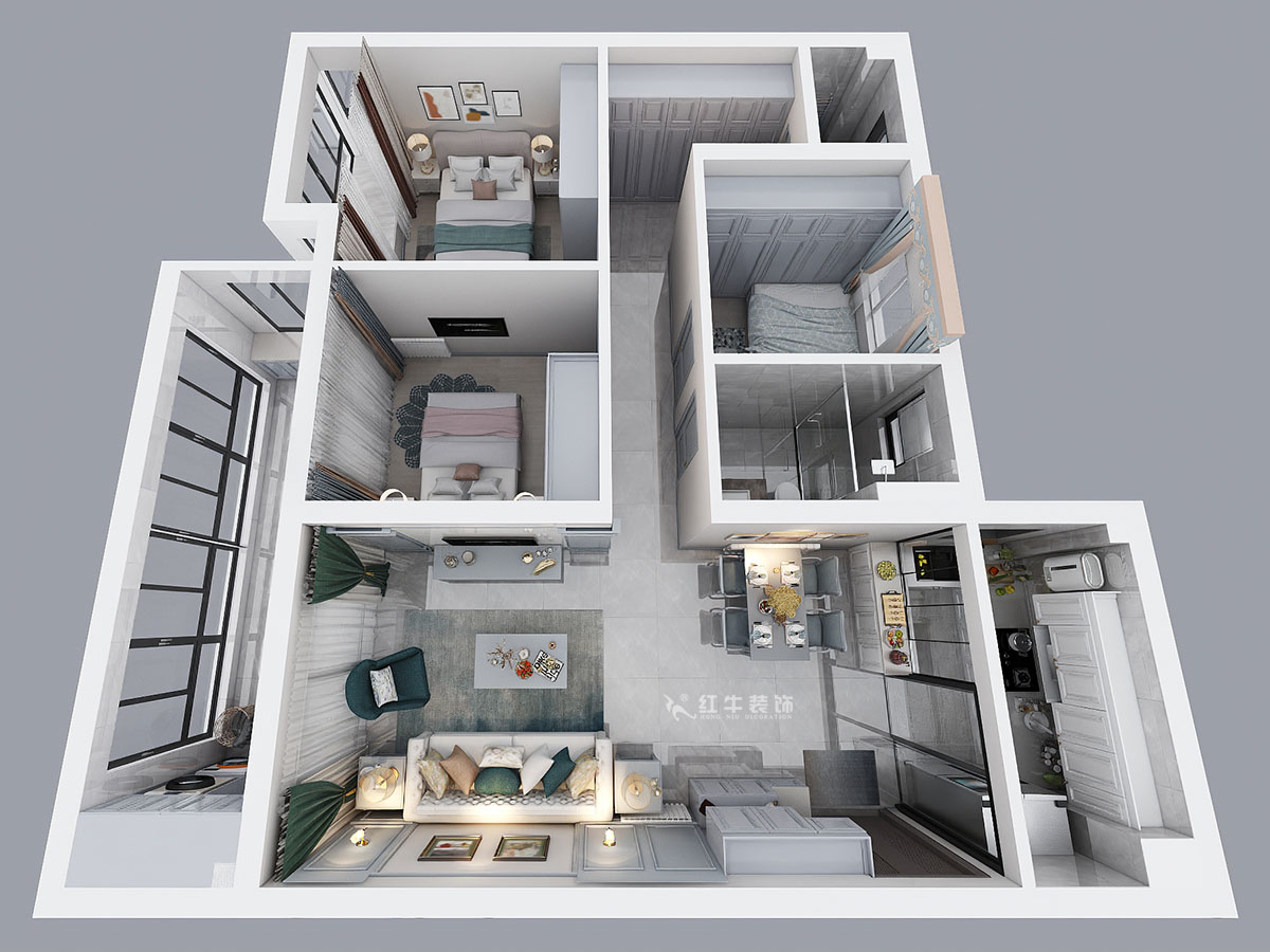 熊浩宇｜藍光·睿創新筑5-1004-110㎡-簡美風格｜3室2廳2衛｜新房裝修｜定制家￥231400｜全包20萬｜00_04鳥瞰圖