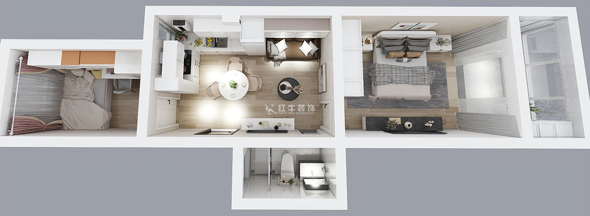 顧娟｜衛崗26號4-3-606-60㎡-簡歐風格｜3室2廳1衛｜舊房裝修｜定制家￥81300｜全包11萬｜00_05鳥瞰圖