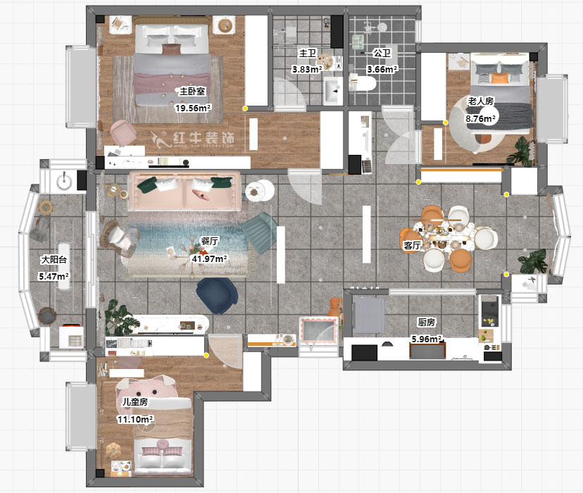 魏明花｜明發濱江新城240-1-802-118㎡-現代簡約風格｜3室2廳2衛｜二手房裝修｜定制家￥183000｜全包18