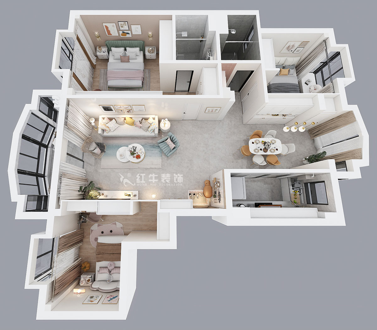 魏明花｜明發濱江新城240-1-802-118㎡-現代簡約風格｜3室2廳2衛｜二手房裝修｜定制家￥183000｜全包18