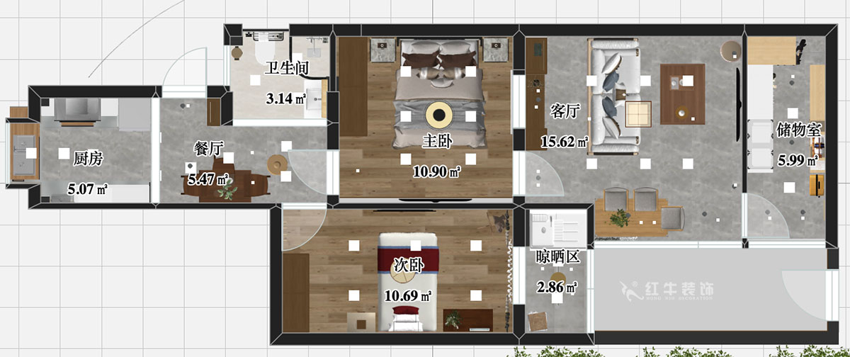 張智猿｜后宰門街32號7-2-16-73㎡-簡中風格｜2室2廳1衛｜老房裝修｜定制家￥111798｜全包11萬｜00_03平面彩圖