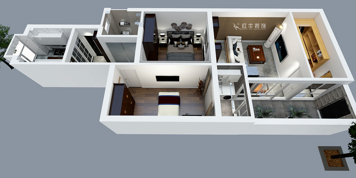 張智猿｜后宰門街32號7-2-16-73㎡-簡中風格｜2室2廳1衛｜老房裝修｜定制家￥111798｜全包11萬｜00_04鳥瞰圖