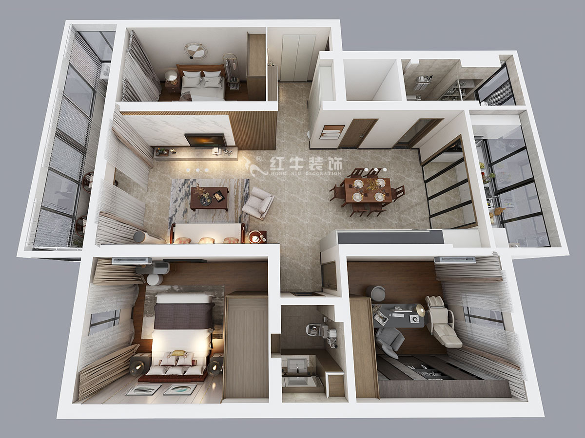 魏明花｜漢中門大街3號-3-4-307-147㎡-現代簡約風格｜3室2廳2衛｜二手房裝修｜定制家￥212979｜全包21萬｜00_03鳥瞰圖