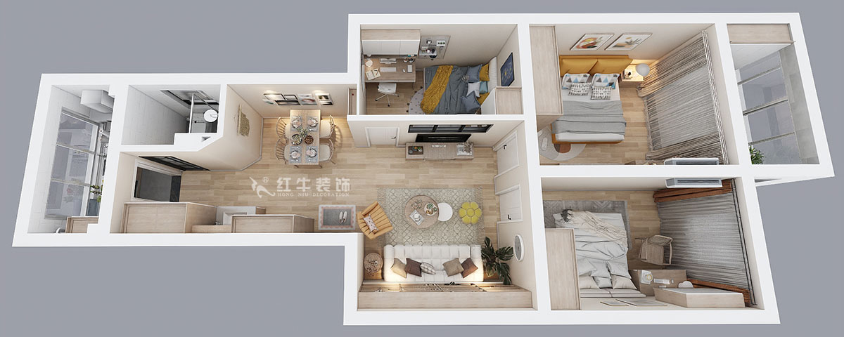 顧娟｜郵政世紀(jì)花園27-301-78㎡-北歐風(fēng)格｜3室2廳1衛(wèi)｜舊房裝修｜定制家￥107000｜全包12萬｜00_04鳥瞰圖